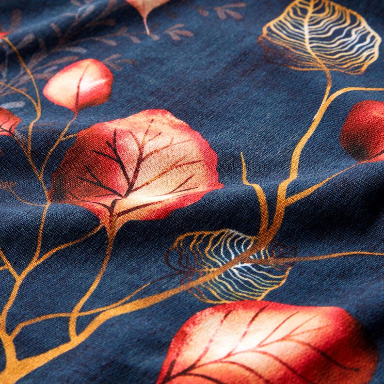 French Terry Borduurstof Herfstbladeren | Glitzerpüppi – marineblauw/perzik sinaasappel, image number 6
