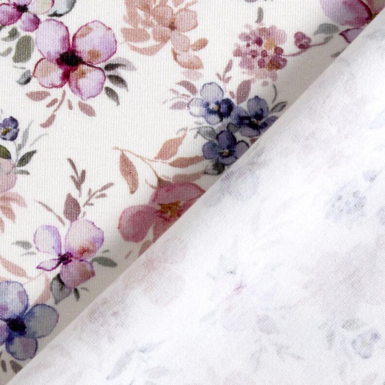 GOTS Katoenjersey Aquarel bloemen Digitaal printen – ecru/pastelviolet,  image number 4