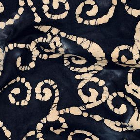 Katoenen stof Batik cirkels – zwart blauw/zand, 