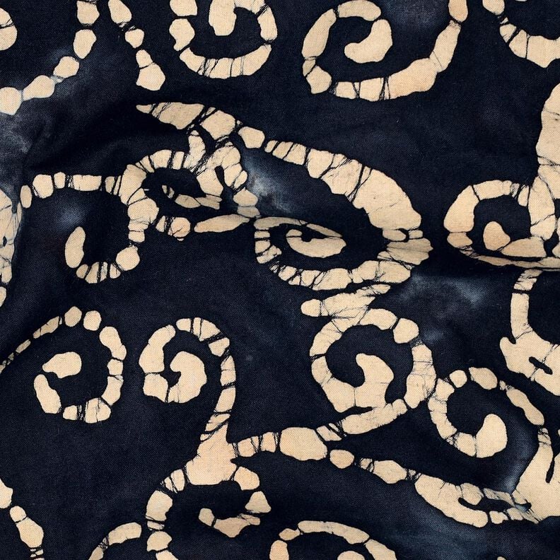 Katoenen stof Batik cirkels – zwart blauw/zand,  image number 2