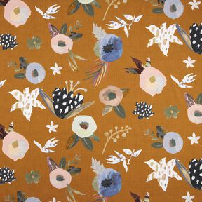 Decostof Half panama grote retrobloemen – karamel/licht kaki, 
