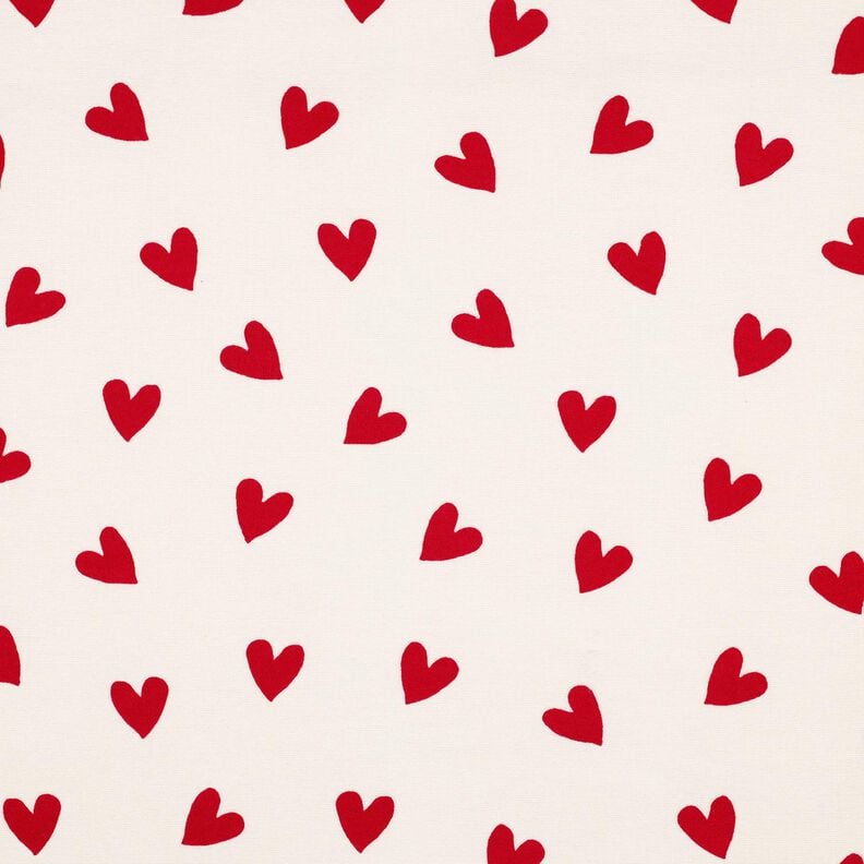 Katoenflanel Harten | Poppy Fabrics – ivoor/karmijnrood,  image number 1
