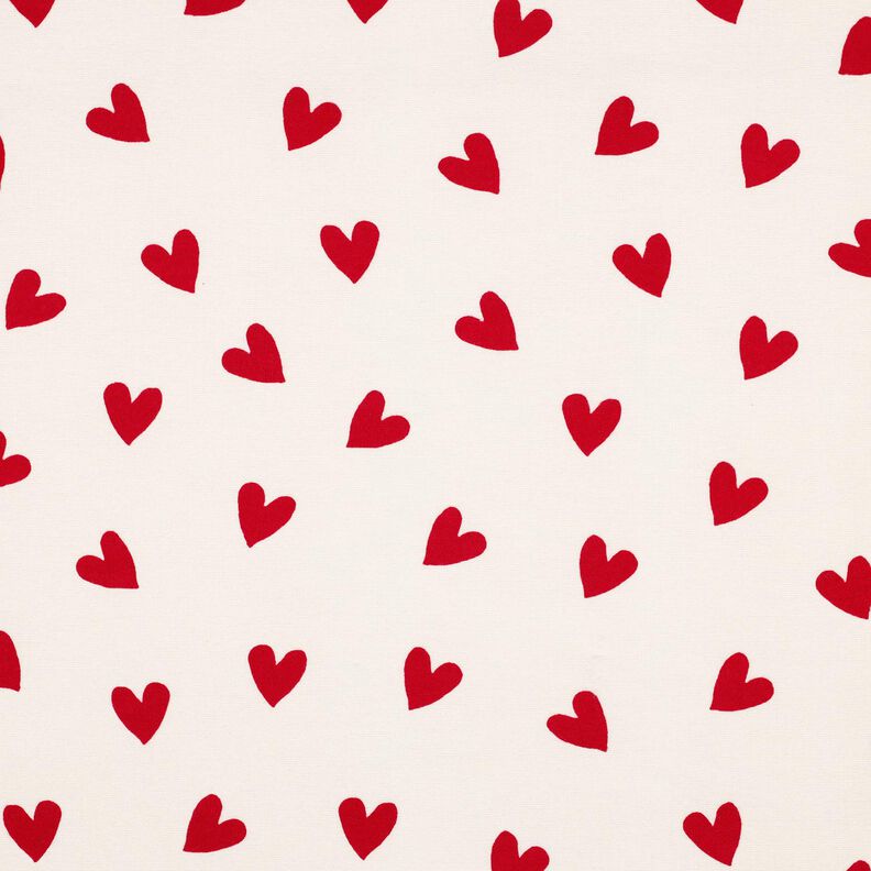Katoenflanel Harten | Poppy Fabrics – ivoor/karmijnrood, image number 1
