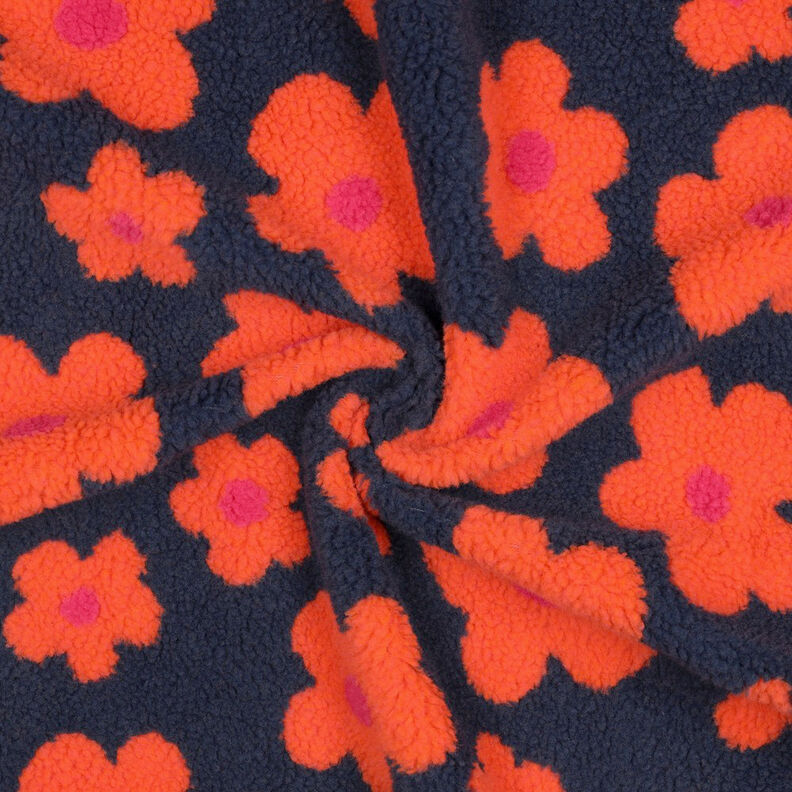 Teddy pluche Bloemen | Poppy Fabrics – marineblauw/oranje, image number 4