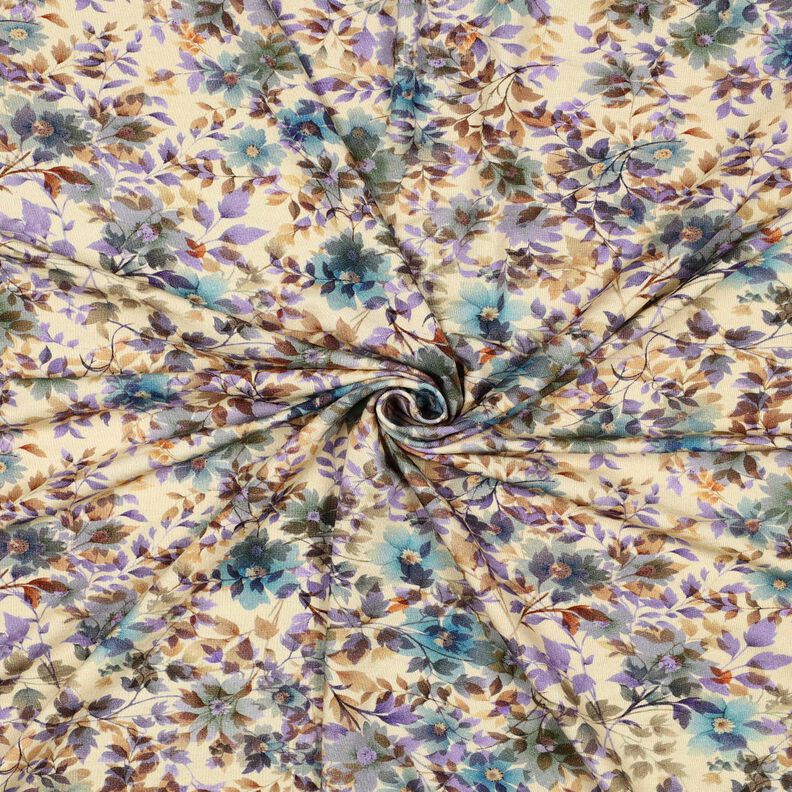 Viscosejersey bloemen en takken digitale print – zand/turkoois,  image number 3