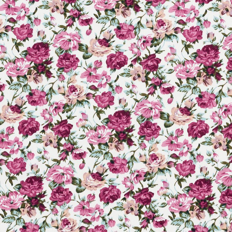 Katoenpopeline Wilde rozen – wit/kaasjeskruid, image number 1