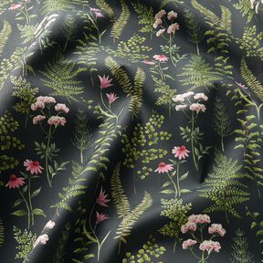 Outdoorstof Canvas Bladeren en bloesems – donkergroen/pastelviolet, 