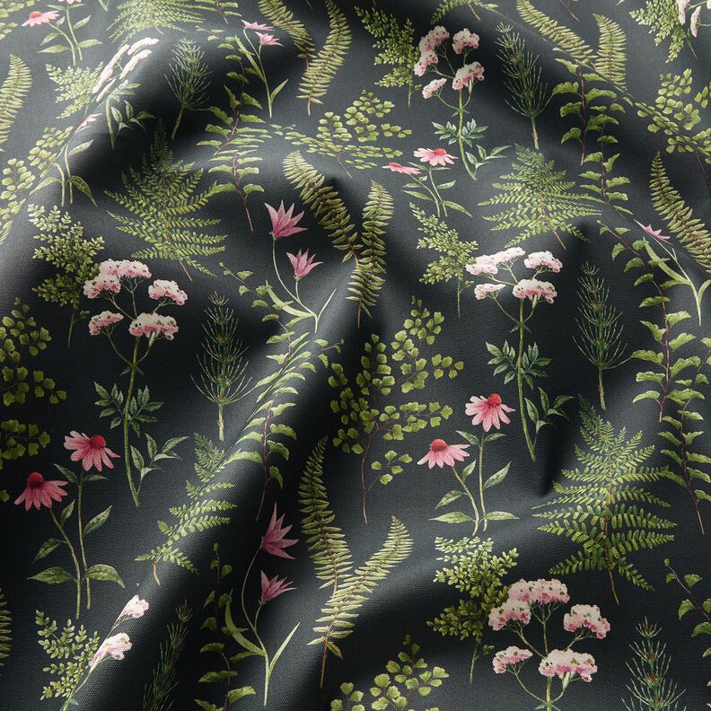 Outdoorstof Canvas Bladeren en bloesems – donkergroen/pastelviolet,  image number 2