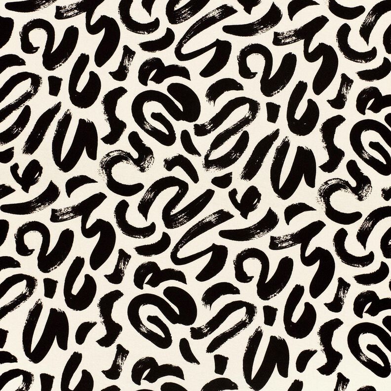 Viscosejersey abstracte penseelstreken – creme/zwart,  image number 1