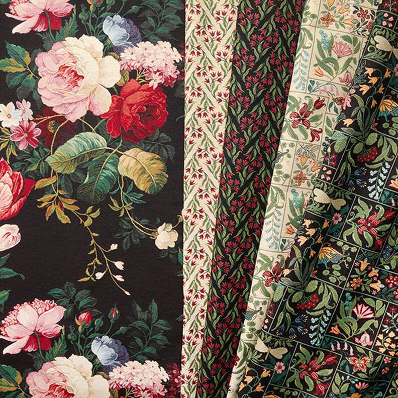 Decostof Gobelin Bloemen-boeket – zwart/karmijnrood,  image number 5