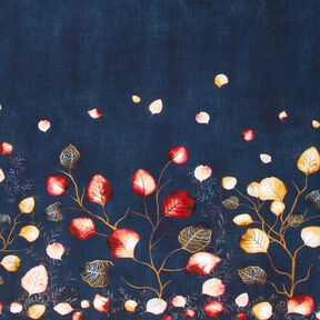 French Terry Borduurstof Herfstbladeren | Glitzerpüppi – marineblauw/perzik sinaasappel, 