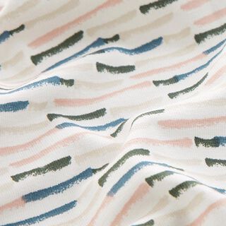 Katoenjersey Abstract breipatroon – ecru/jeansblauw, 