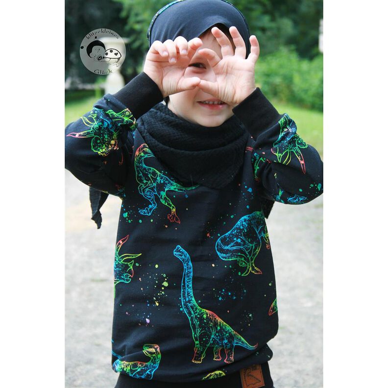 Katoenjersey Dino contouren | Glitzerpüppi – zwart/kleurenmix,  image number 3