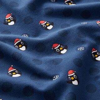 Katoenjersey Pinguïn met kerstmuts – marineblauw, 