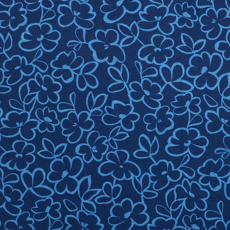Viscose crêpe abstracte bloemen – marineblauw/koningsblauw,  image number 1