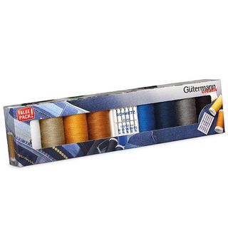 Naaigarenset denim met 5 jeansnaalden [ 100m | 8 Stuk ] | Gütermann creativ – kleurenmix, 