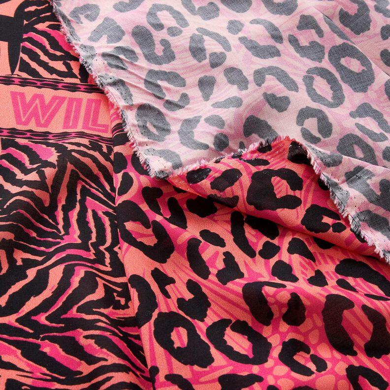 Viscose Voile Leeuw en bloemenrandontwerp Panel – pink/oranje, image number 8