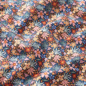 Katoenen stof Popeline Kleine bloesems – indigo/licht oudroze, 