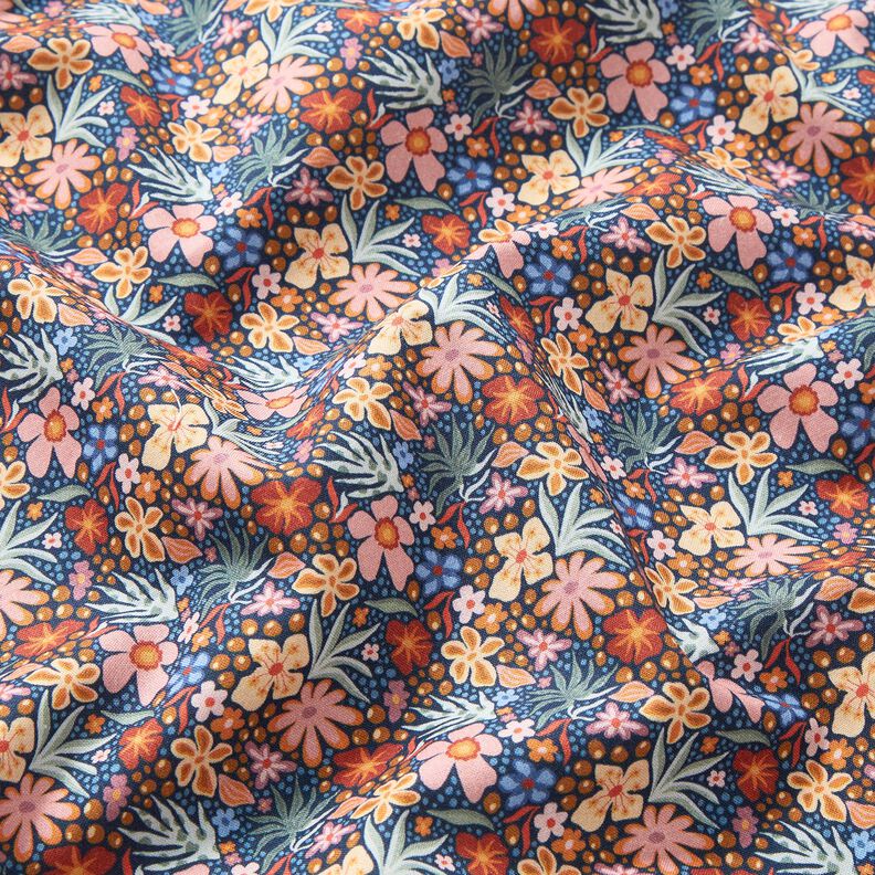 Katoenen stof Popeline Kleine bloesems – indigo/licht oudroze,  image number 2
