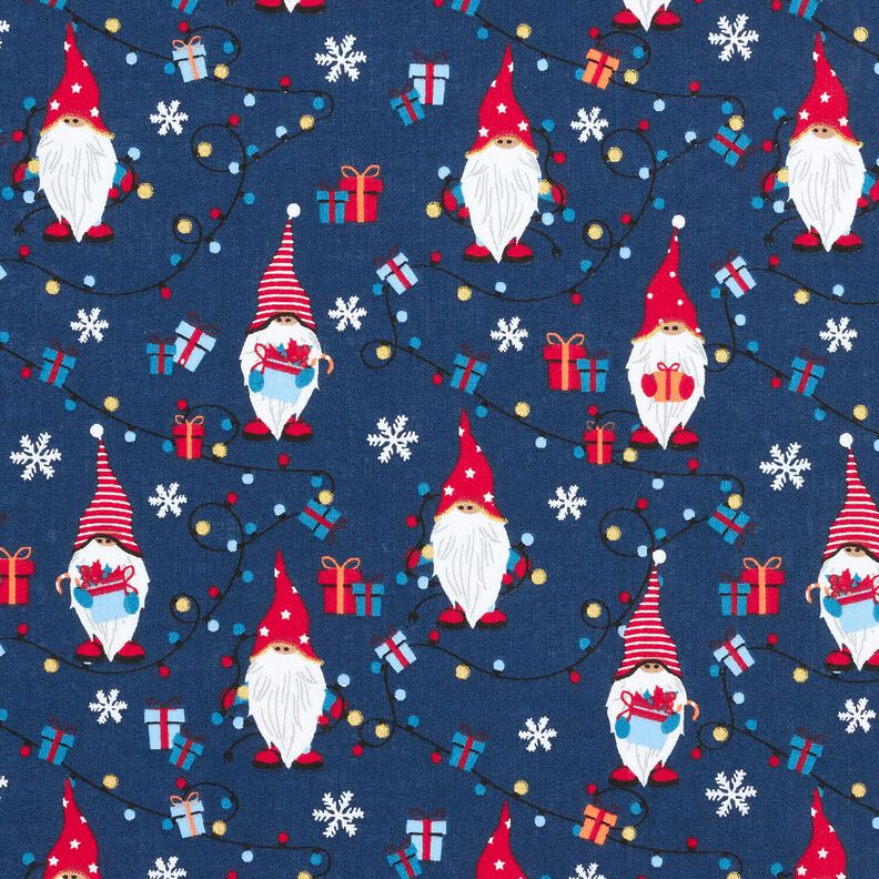 Katoenen stof Popeline Kerstkabouters – marineblauw/rood, image number 1