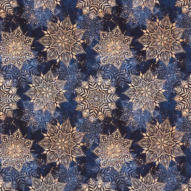 French Terry sommersweat Mandala | Glitzerpüppi – marineblauw/perzik,  image number 1