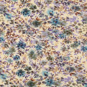 Viscosejersey bloemen en takken digitale print – zand/turkoois, 