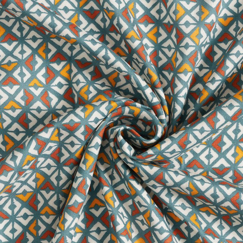 Viscosecrêpe retro diamanten – petroleum/ecru,  image number 3
