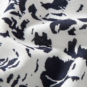Viscose-linnen-mix Abstracte bloemen – wit/nachtblauw, 