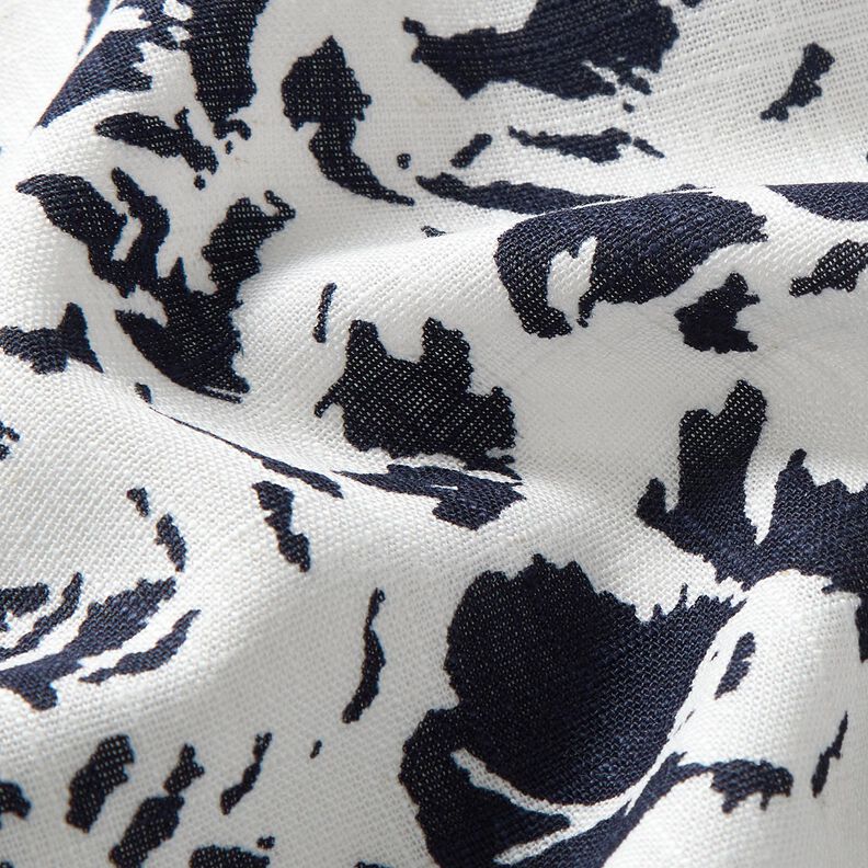 Viscose-linnen-mix Abstracte bloemen – wit/nachtblauw,  image number 2