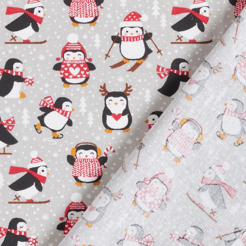 Katoenen stof Cretonne Pinguïns – zilvergrijs, image number 4