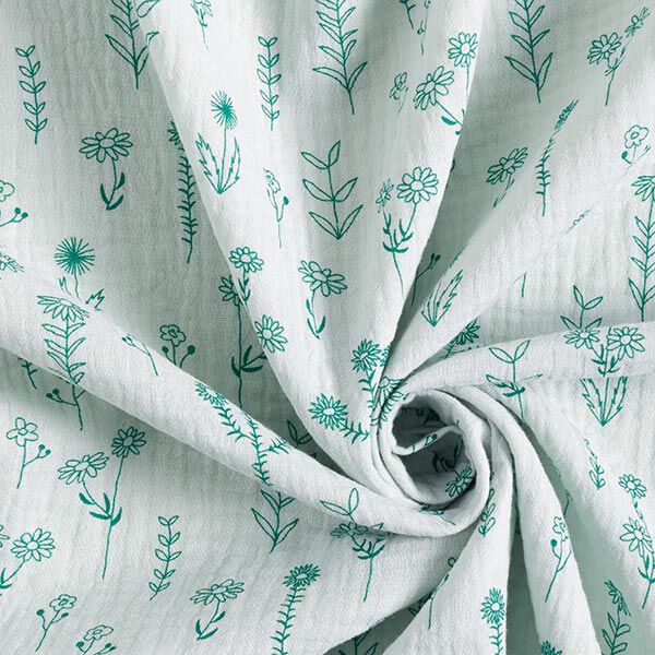 GOTS Mousseline/dubbel gehaakte stoffen Planten | Tula – pastelgroen, image number 3