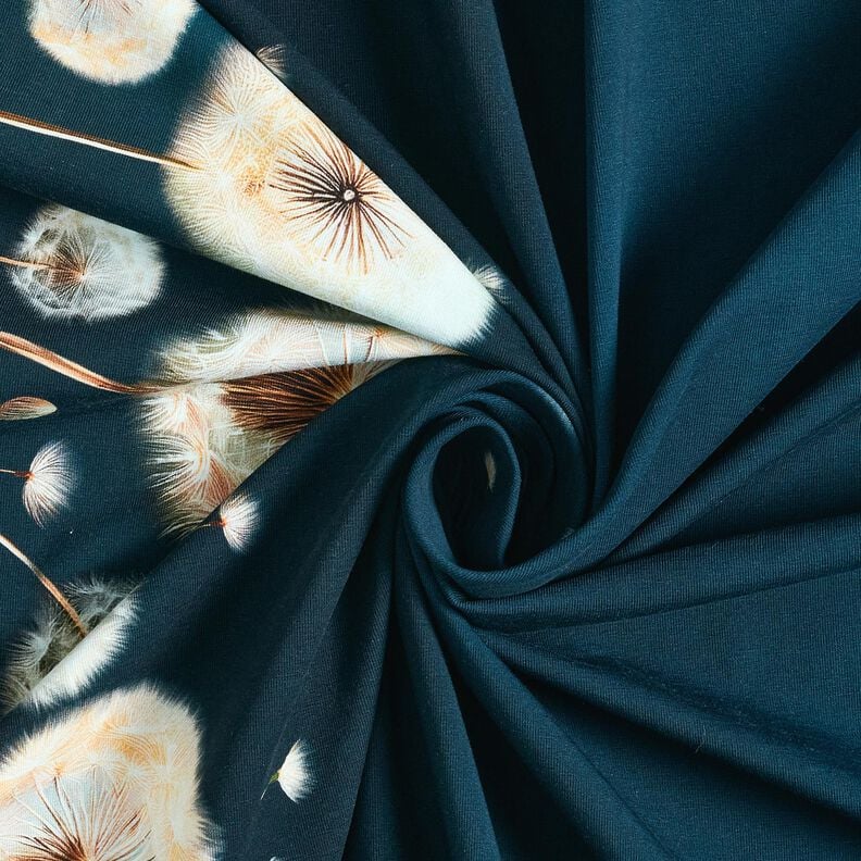 Katoenjersey Paardenbloemen Borduurstof | Glitzerpüppi – zwart blauw/amandel,  image number 3