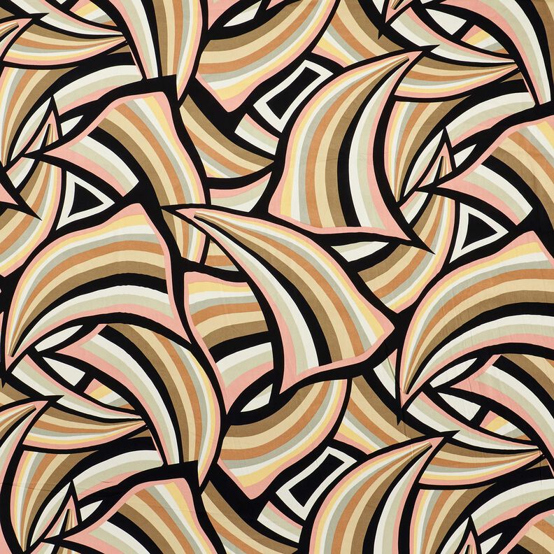 Viscosestof abstracte lijnen – zwart/roségoud,  image number 1