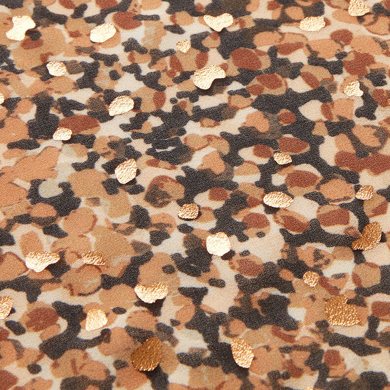 Crêpe chiffon vlekken en gouden stippen – bruin/goud metallic, image number 6