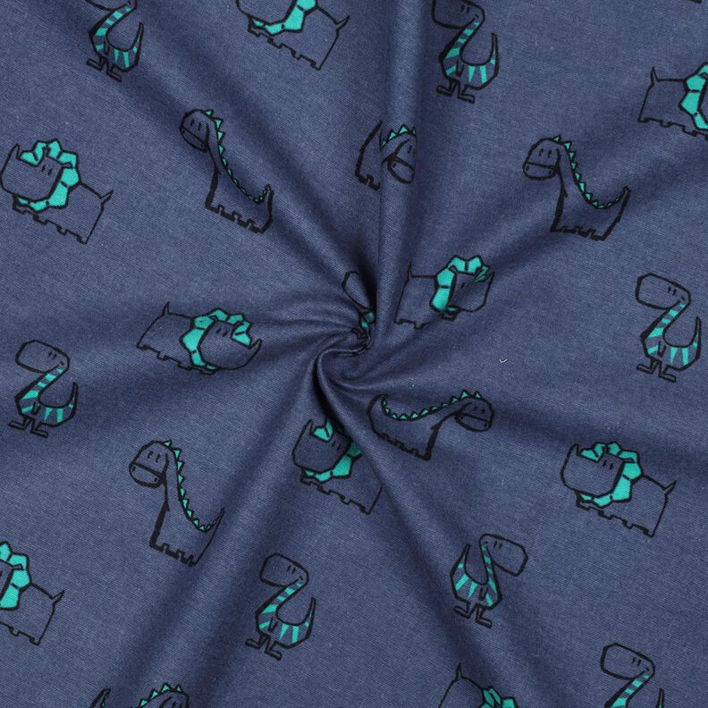 Katoenflanel Brutale dinosaurussen | Poppy Fabrics – jeansblauw/smaragdgroen,  image number 3