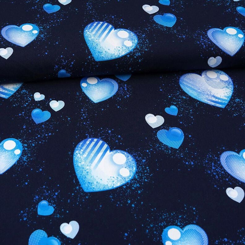 Katoenjersey Blauwe harten | Glitzerpüppi – marineblauw,  image number 2