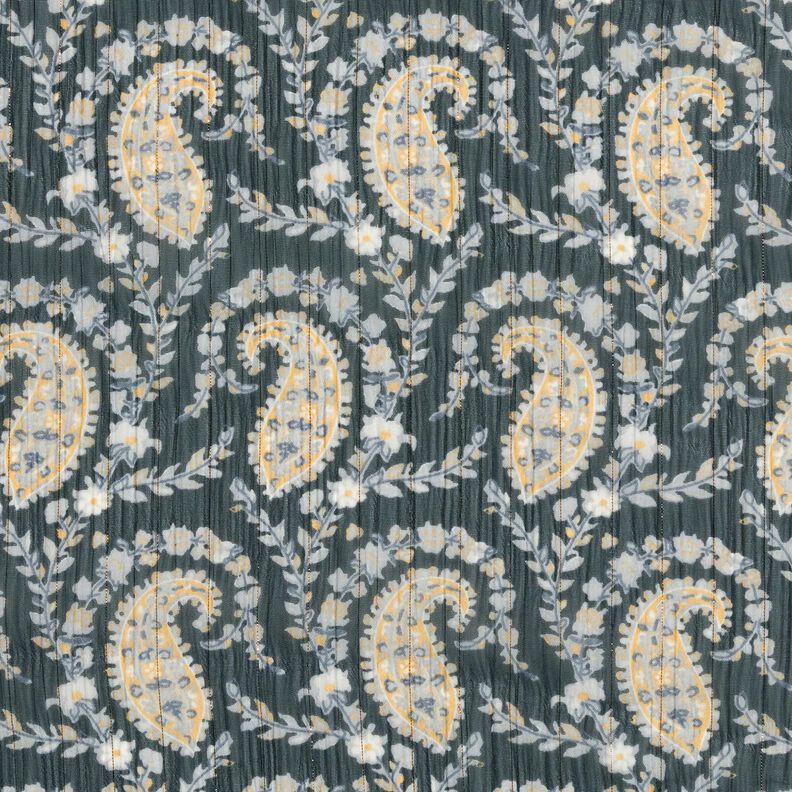 Crêpe chiffon Paisley- en lurexstrepen – zwart/zilverblauw,  image number 1