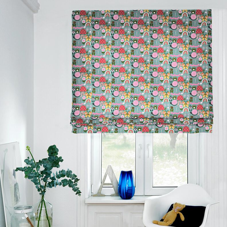 Katoenen stof Cretonne Vlinders en bijen – eucalyptus/roze, image number 6