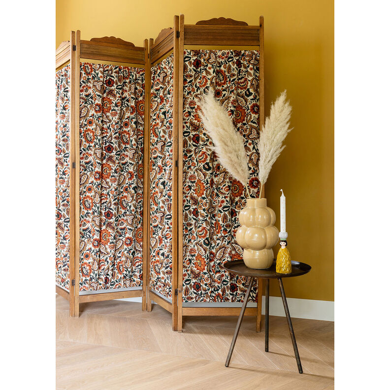 Decostof Gobelin Retrobloemen – lichtbeige/koper,  image number 6