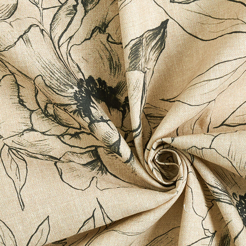 Decostof Half panama getekende bloemen – anemoon/zwart, image number 3