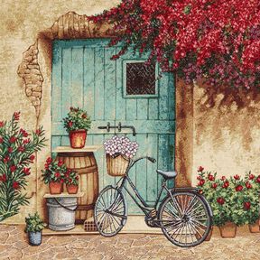 Decopaneel Gobelin Fiets – lichtbeige/karmijnrood, 