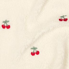 Teddy pluche geborduurde kersen | Poppy Fabrics – ivoor/chili, 