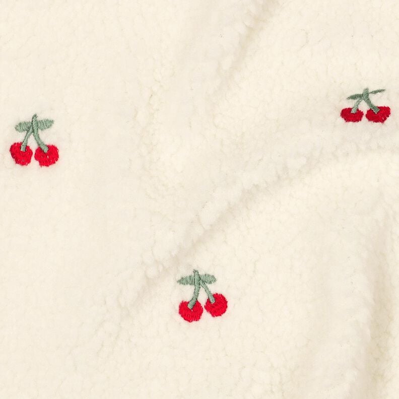 Teddy pluche geborduurde kersen | Poppy Fabrics – ivoor/chili,  image number 2