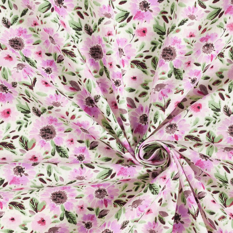 Katoenpopeline bloemenzee – pastelviolet/wit,  image number 3