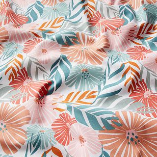 Decostof Panama moderne bloemen – wit/lichtroze, 