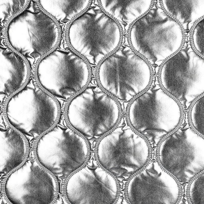 Doorgestikte stof Slingerende lijnen – zilver metallic, image number 1