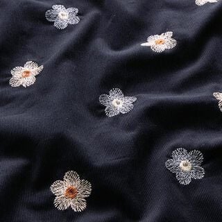 Geborduurde bloemen van babycord – nachtblauw, 
