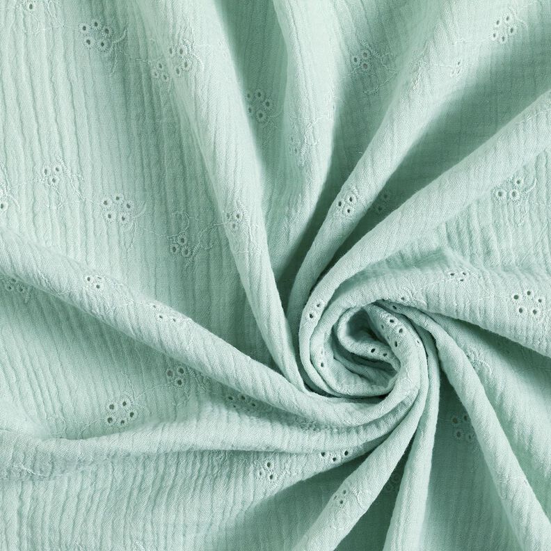 Mousseline/dubbel gehaakte stoffen Los borduursel Bloemenranken – licht mint, image number 3