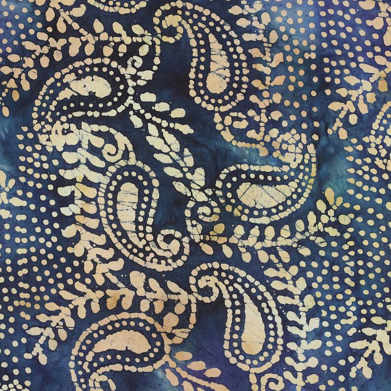 Fijne katoenen batist Batik-paisley – oceaanblauw/zand,  image number 1