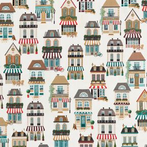 Decostof Half panama nostalgische huizen – ecru/beige, 